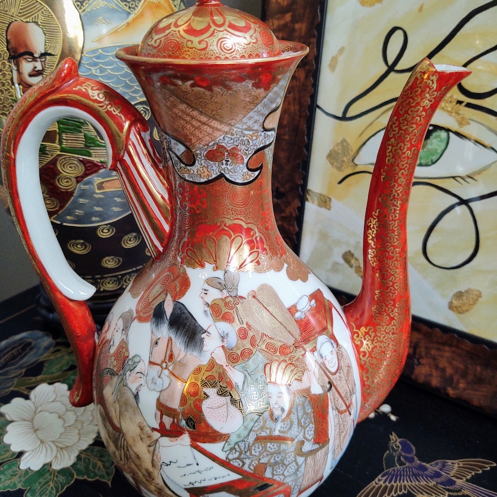 Equisite VTG Japanese Kutani Tea pot Dia Nippon Asian dinnerware hand crafted